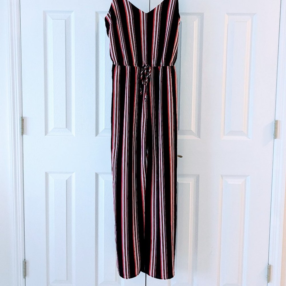 AMBIANCE Women's Striped Jumpsuit  Size M  Red Black White NWOT